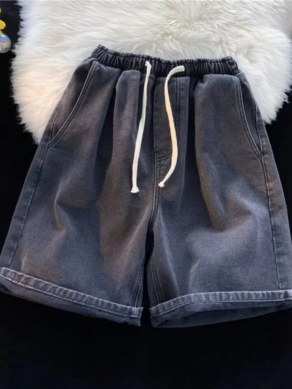 Men's Full Size Elastic Waist Washed Denim Shorts Plus Size